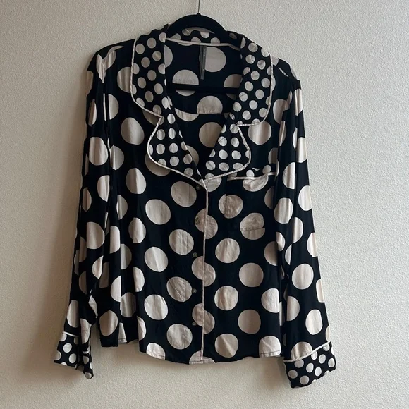 Anthropologie Black and White Polka Dot Button Down Shirt - Picture 1 of 6